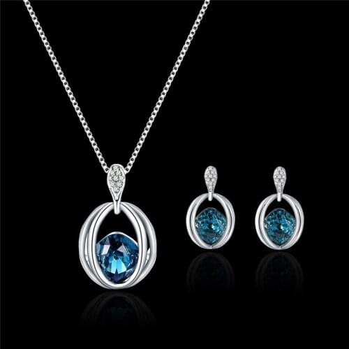 Luxury Fashion Elegant Bridal Jewelry Sets Blue Green Purple Crystal Alloy Jewelry Set Teardrop Earring Necklace Sets For Women