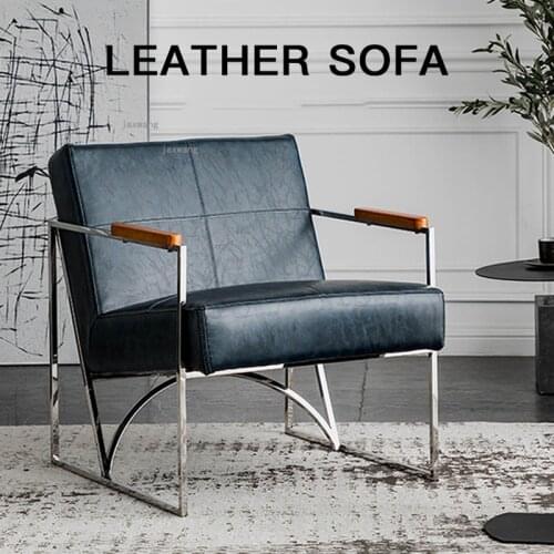 Nordic Leather Bedroom Single Sofas Retro Small Apartment Balcony Leisure Armchair Home Furniture Backrest Armrest Sofa Recliner