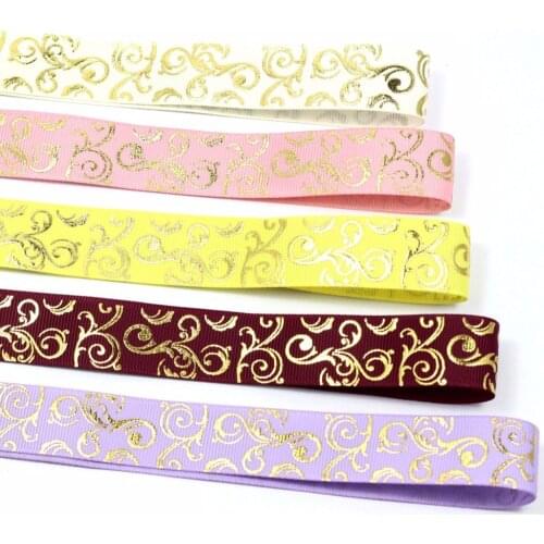 7/8"22mm Gold Foil Swirl Patterns Printed Grosgrain Ribbon Hair Accessories DIY Handmade Hair Band 100yards/roll