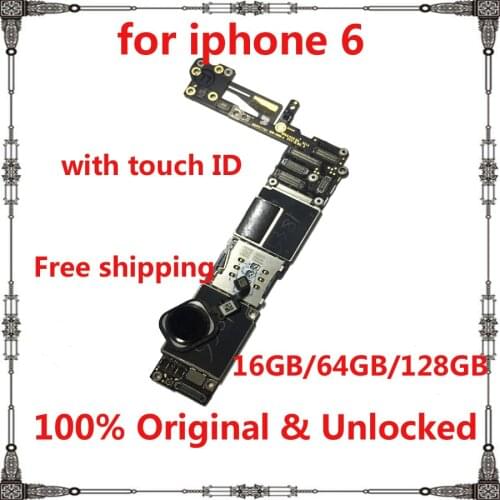 For iphone 6 original unlocked motherboard with / No touch ID with full chips mainboard 16gb 64gb 128gb clean icloud logic board
