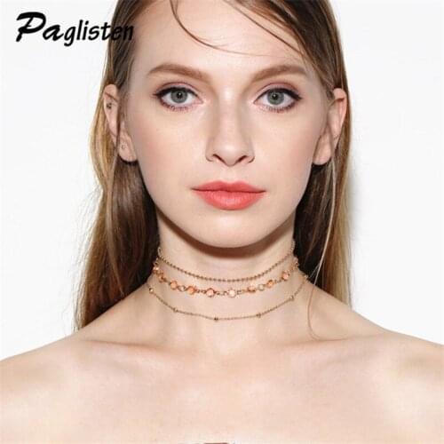 Fashion Necklace Women Collar Gold Color Multilayer Chains Rhinestone Inlaid Punk Necklaces & Pendants For Women Jewelry ZA107
