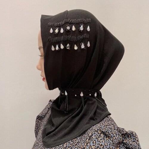 Fashion Women Lady Rhinestone Headcrafed Beading Muslim Hijab Islamic Scarf Arab Shawls Malaysia Turban