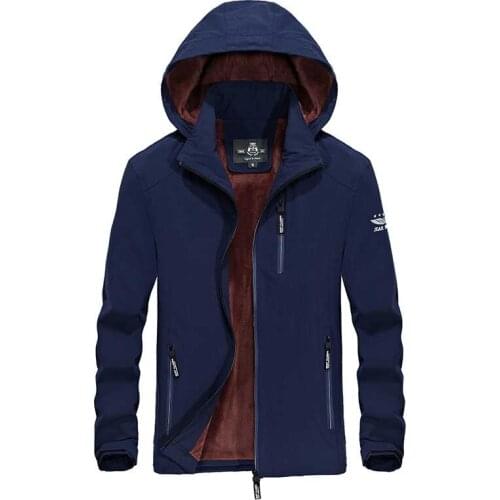 Autumn Winter Hooded Fleece Coat Windbreaker Men Casual Jacket OUTWEAR Coat Windproof Breathable Male Clothes Big Size 4XL