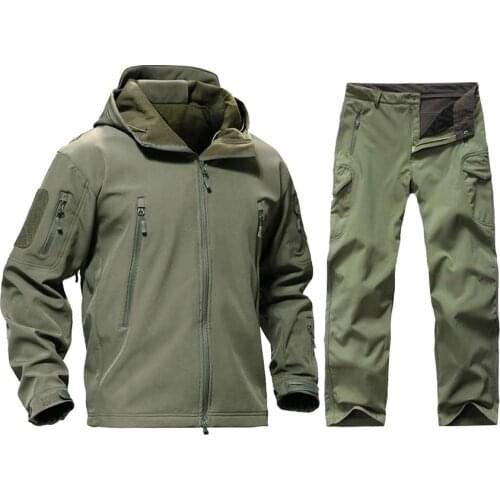 Men Outdoor Waterproof Jacket TAD Soft Shell Fleece Tactical Camouflage Clothes Camping Hiking Windbreaker Hunting Jacket+Pants