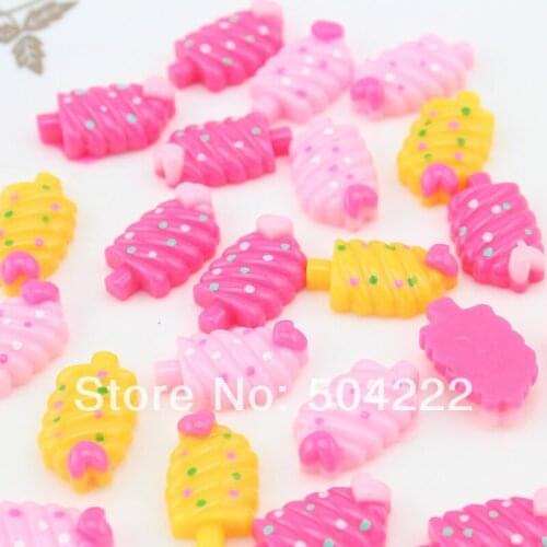 Set of 100pcs Kawaii polka dot Ice-cream Cream Resin with heart Shiny Cabochons cab mixed colors 22mm Free Shipping