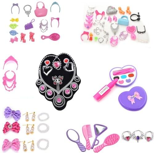 Fashion Jewelry Doll Set of Princess Empress Crowns Necklace Earring Bowknot For Dolls Party Accessories for Kids Gift