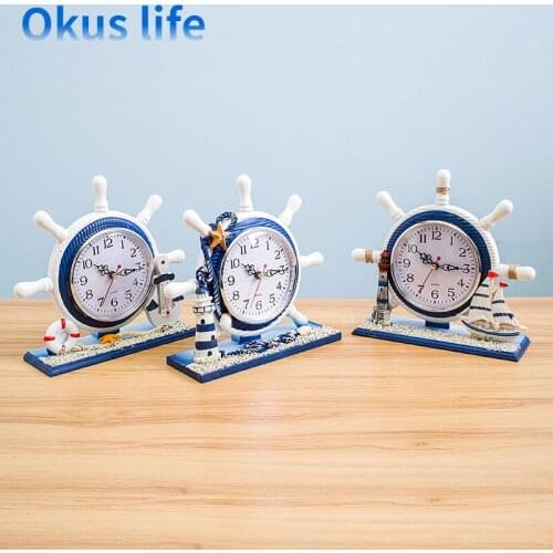 New Bedroom Decorative Desk Clock Living Room Wooden Clock Ornaments Mediterranean Navigation Helmsman Seat Clock Desk Clock