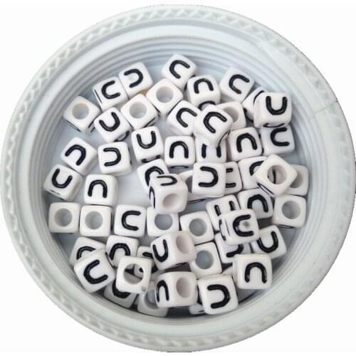 Wholesale Single Letter U Printing 7*7MM Cube Alphabet Beads 1800PCS/Lot Plastic Acrylic Name Bracelet Jewelry Spacer Beads