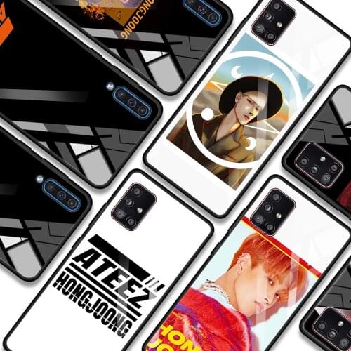 Transparent Glass Phone Case For Samsung Galaxy A21s A11 A51 A71 A72 A91 A81 A01 A52 Cover Black Frame Ateez Hongjoong