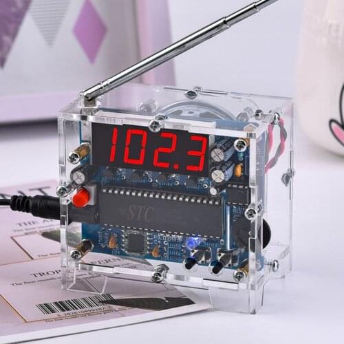 Radio DIY Kit 87MHz-108MHz Mini TEA5767 FM Radio Receiver DC LED Digital Display 5W Speaker Antenna Transparent Shell FM Radio