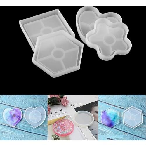 Multi-style Crystal Silicone Mold Coaster Cup Tray Oval Square Round Hexagon Octagon Heart Shape Cup Mat Epoxy Resin Molds Tools
