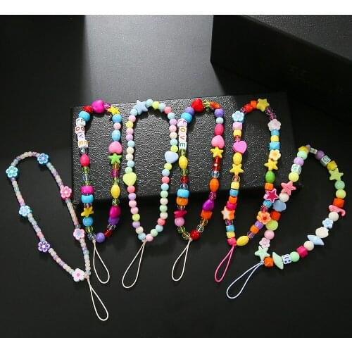 Mobile Phone Lanyard Straps Neck Phone Straps Heart Star Bead Hanging Chain For Phone Mobile Phone Rope Boho Phone Accessories