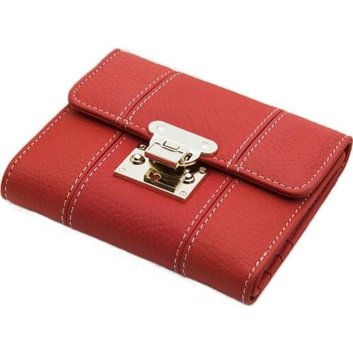Luxury Brand Designer Women Genuine Leather Small Wallet Female Short Coin Purse Credit Card Holder Folding Clutch Bag