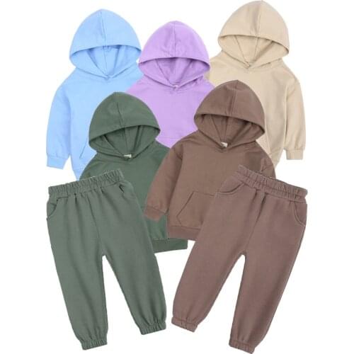 Boys Tracksuit Hoodie Sweatpants Two Pieces Children Clothing Set Long Sleeve Solid Color Cotton Baby Girls Sportwear 2 3 4 Year