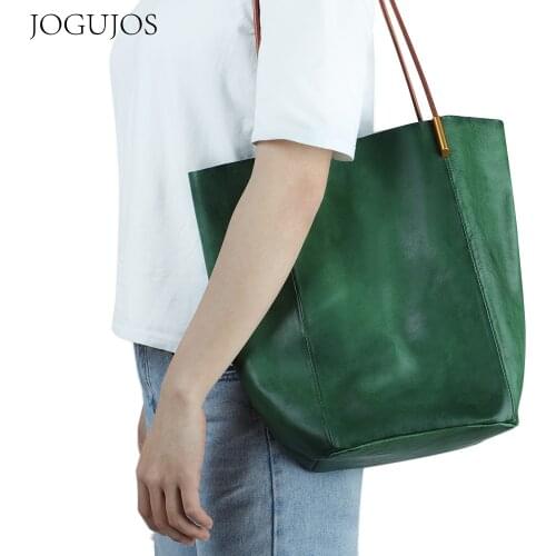 Genuine Leather New Han Edition Leather Large Capacity Fashion Shoulder Bags Retro Leisure Solid Color Women Handbag