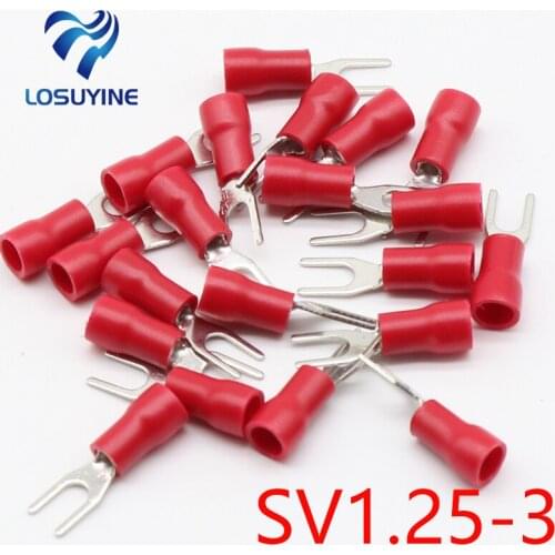 SV1.25-3 Red Furcate Terminal Cable Wire Connector Insulated Wiring Terminals electrical Lug crimp terminal 100PCS SV1-3 SV