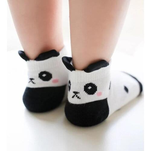 Unisex Kids Socks Cartoon 3D Panda Dots Stripe Print Kids Unisex Soft Breathable Floor Crew Socks Comfortable Random Color