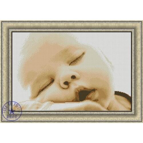 Top Quality Nostalgic Cute Counted Cross Stitch Kit Baby Sleeping Sleep Dream Infant Child
