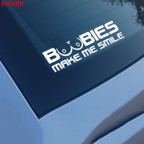 BOOBIES MAKE ME SMILE FUNNY CAR STICKER DECAL TIT BOOB WINDOW VINYL