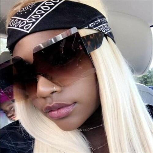 Womens Oversized Glasses Semi Rimless Square Sunglasses Designer Brand Luxury Large Female Sun Glasses One Pieces Lens Oculos