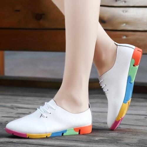 New Breathable Genuine Leather Flats Shoes Woman Sneakers Tenis Feminino Nurse Peas Flats Shoes Plus Size Women Shoes