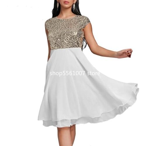 Women Summer Dress 2020 Elegant Sexy Sequin Evening Party Dress Casual Plus Size Slim Chiffon Ball Gown Dresses White Black 5XL