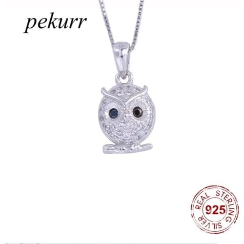 Pekurr 925 Sterling Silver Round Cute Owl Fledgling Necklace For Women Cartoon Fly Bird Pendants Girl Fashion Jewelry Gifts