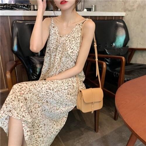 Sleeveless Dress Women Floral Pattern Spring All-match Loose Dresses Womens Casual Chic Trendy Ins Streetwear Clothing Ulzzang