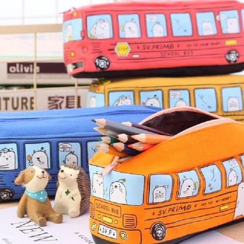 1Pc Creative Pencil Case For Students Stationery Small Animal Bus Pencil Case Canvas Stationery Bag For Boys And Girls
