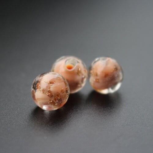 10pcs/lot 10mm Lampwork Glass Beads Beige Color Round With Shinning Sand for earring necklace making