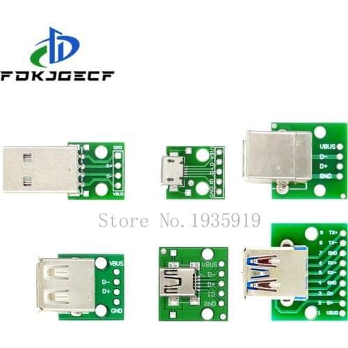 5pcs Micro Mini USB USB A Male USB 2.0 3.0 A Female USB B Connector Interface to 2.54mm DIP PCB Converter Adapter Breakout Board