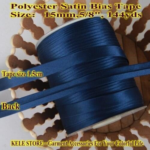 Free shipping-Polyester Satin Bias Tape,Bias Binding tape,size:15mm1.5cm ,5/8" 144yds/lot,sewing fold tape dark blue / navy blue