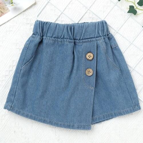 Kids Baby Girls Denim Shorts Skirt Summer Children Solid Color Elastic Waistband Skirt Jeans Shorts Fashion Teenage Pantskirt