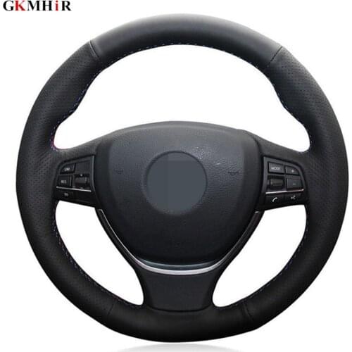 DIY Hand Sewing Black Genuine Leather Car Steering Wheel Cover For BMW 5 Series 520i 528i F10 F11 F07 2009-2017 M5 F10 2011-2013