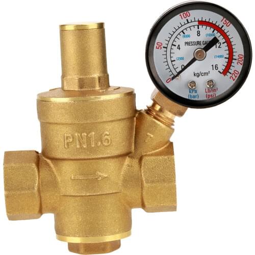DN15 20mm Brass Adjustable Water Pressure Regulator Reducer With Gauge Meter