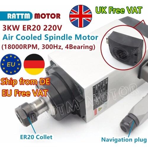 『EU Free VAT』3KW 220V Air Cooling Spindle Motor ER20 300Hz 18000RPM 10A for CNC Milling Engraving Router Machine