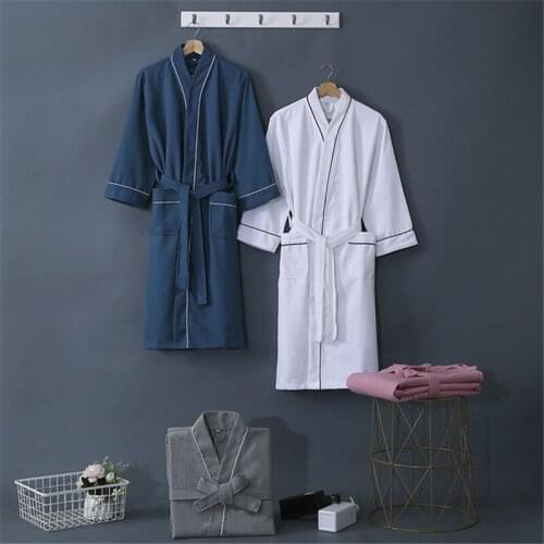 Hotel robe absorbent and quick-drying skin-friendly nightgown beauty salon bathrobes thin cotton waffle bathrobes couple robe