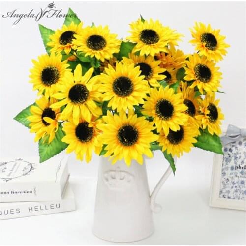 Artificial sunflowers bunch daisy fake bridal bouquet decor home table hotle wedding flower arrangement materials flower bunche