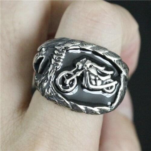 Size 7 to 14 Cool Motor Biker Man Eagle Ring 316L Stainless Steel Steel Soul Cool Epoxy Eagle Biker Ring