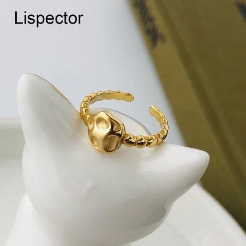 Lispector 925 Sterling Silver Korean Vintage Irregular Concave Dent Rings Retro Party Club Open Ring Unisex Jewelry Couple Gifts