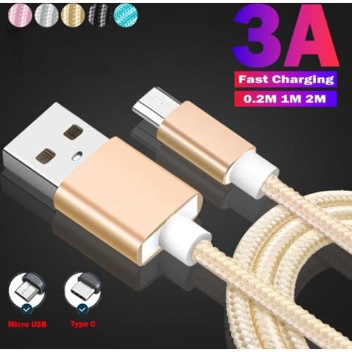 Micro USB Cable 3A Nylon Fast Charging USB Type C Cable For Samsung A52 A72 A51 Huawei Y3 Y5 Y6 Y9 Data Cable Mobile Phone Cable