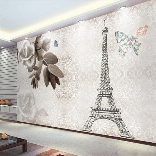 Milofi custom wallpaper mural European nostalgic Eiffel Tower TV background wall