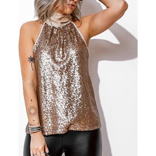 "Fashion Womens Sexy Tank Tops Ladies Summer Casual Sleeveless Shirt Vest Sling Sequined Lace-Up Temperament Stitching Top "