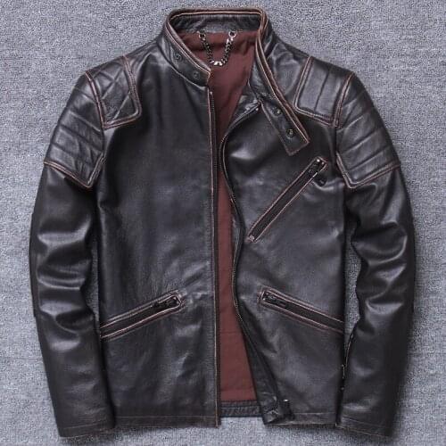 2020 Tide Male Locomotive Jacket Genuine Leather Clothing Do Used Head Layer Cowhide Mens Wear Self-cultivation