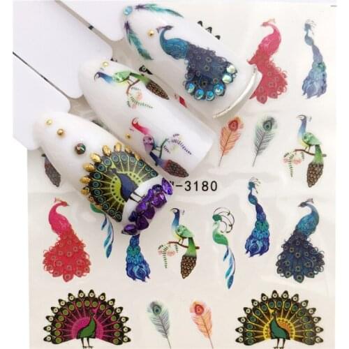 Peacock Bird Nail stickers art decorations slider adhesive Water Transfer decals manicure lacquer accessoires polish foil