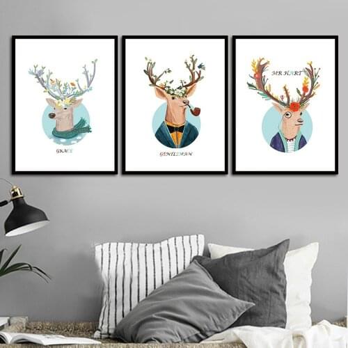 Mr. Deer Wall Art Canvas Poster Print Wall Painting Modern Pictures for Bedroom Livingroom B5174