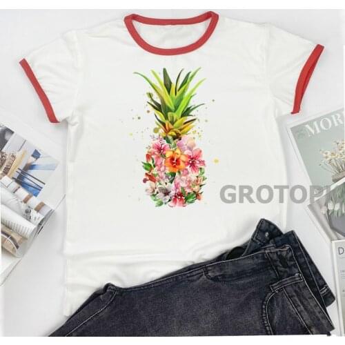 Pineapple Flowers New 2021 Harajuku Vintage Tshirt Women T Shirt Female Aesthetic Kawaii T-shirt Femme Top Tee Short Top Women