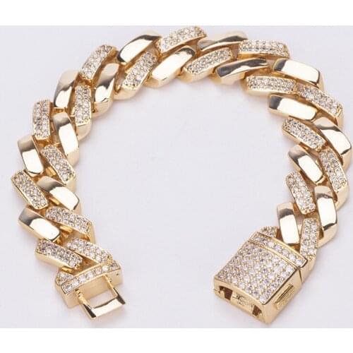 New Hip Hop Micro Paved AAA Cubic Zirconia Bling Iced Out Square Cuban Miami Link Chain Bangle Bracelet for Men Rapper 14mm