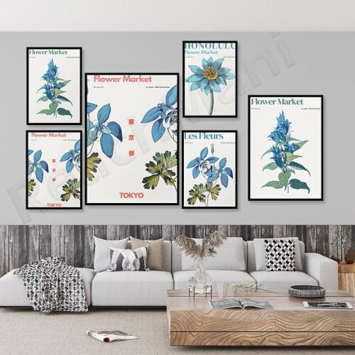 New product Les Fleurs flower market print 4 piece set, plant poster, flower print, flower market printable, plant wall art, blu