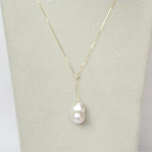 Free shipping adjustable 925silver Chain Baroque white south sea pearl necklace 18"
